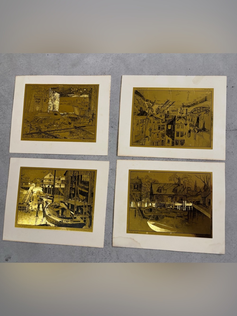 Set of 4 Vintage Lionel Barrymore Gold Foil Etching Prints